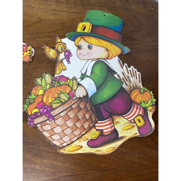 Vintage 1978 Beistle Lot 4 Thanksgiving Decorations Pilgrim 12" Die-cut Decor - Picture 2 of 8